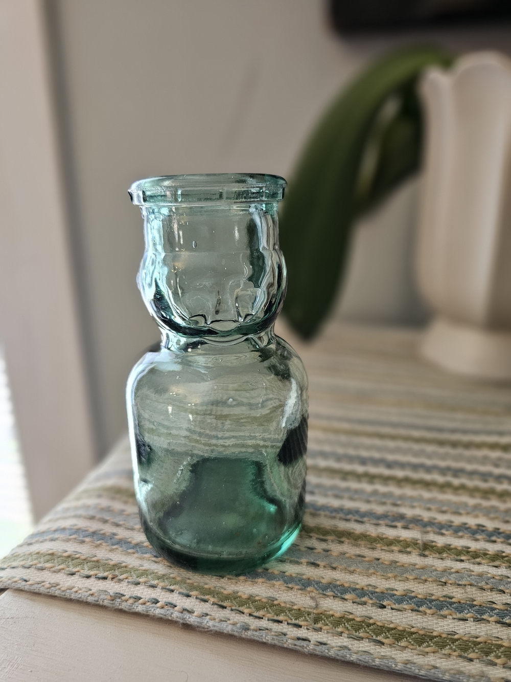 Vintage Teal Green Glass Baby Face Milk Bottle